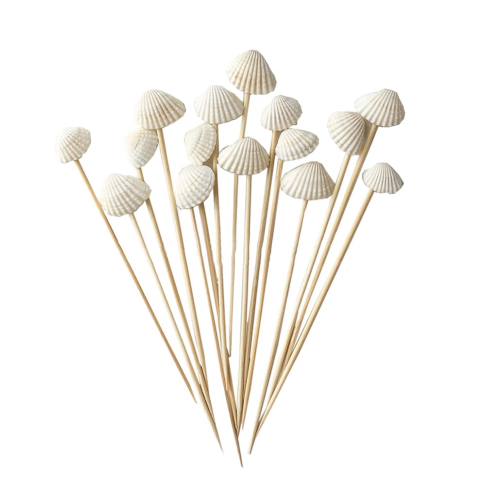 JIHUOO 100 Pcs Seashell Cocktail Picks Fancy Decorative Toothpicks Beach Food Picks Drink Skewers Sticks for Summer Hawaiian Party