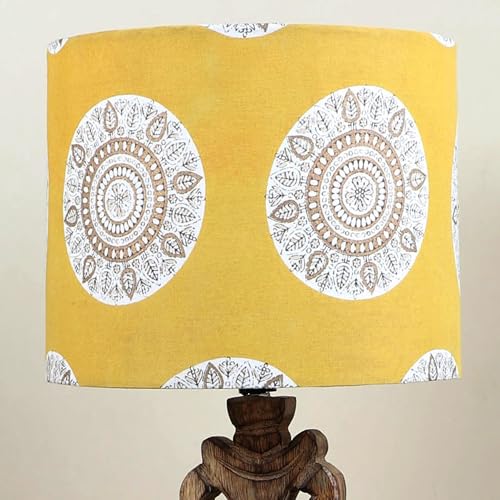 Image of tu casa Mangowood Rustic Brown French Table Lamp for Home Decoration, Bedroom, Living Room, Lounge, Office, Festival Gifting, Study Table (Mandala Print with Satin Shade) H - 21 inch / No Blub