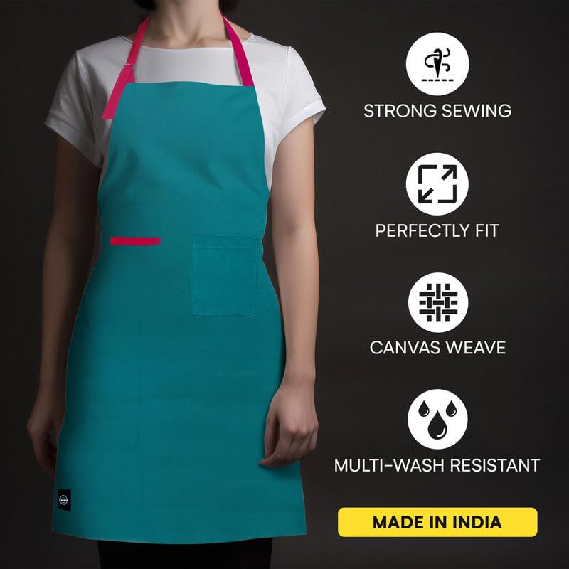 Encasa XO Adjustable Kitchen Cotton Apron With Pockets & Towel Holder Of Size 68x85 cm (Azul Blue) for Men & Women Chefs For Cooking & Baking in Home - Image 4