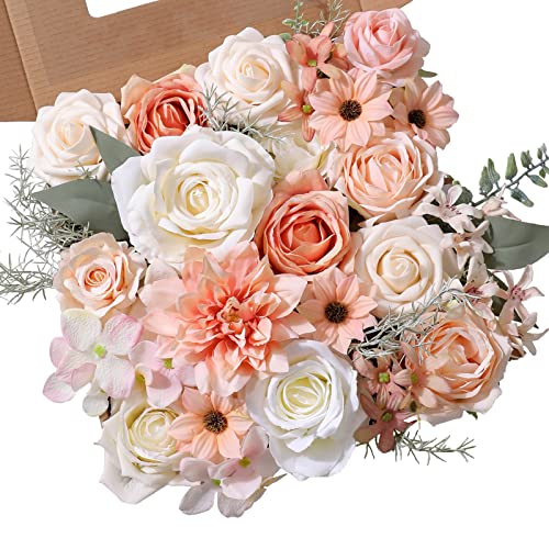 RONGFLOWER Juego de flores artificiales con hojas de flores falsas para manualidades, ramos de boda, centros de mesa para fiestas, baby shower, decoración del hogar (champán)