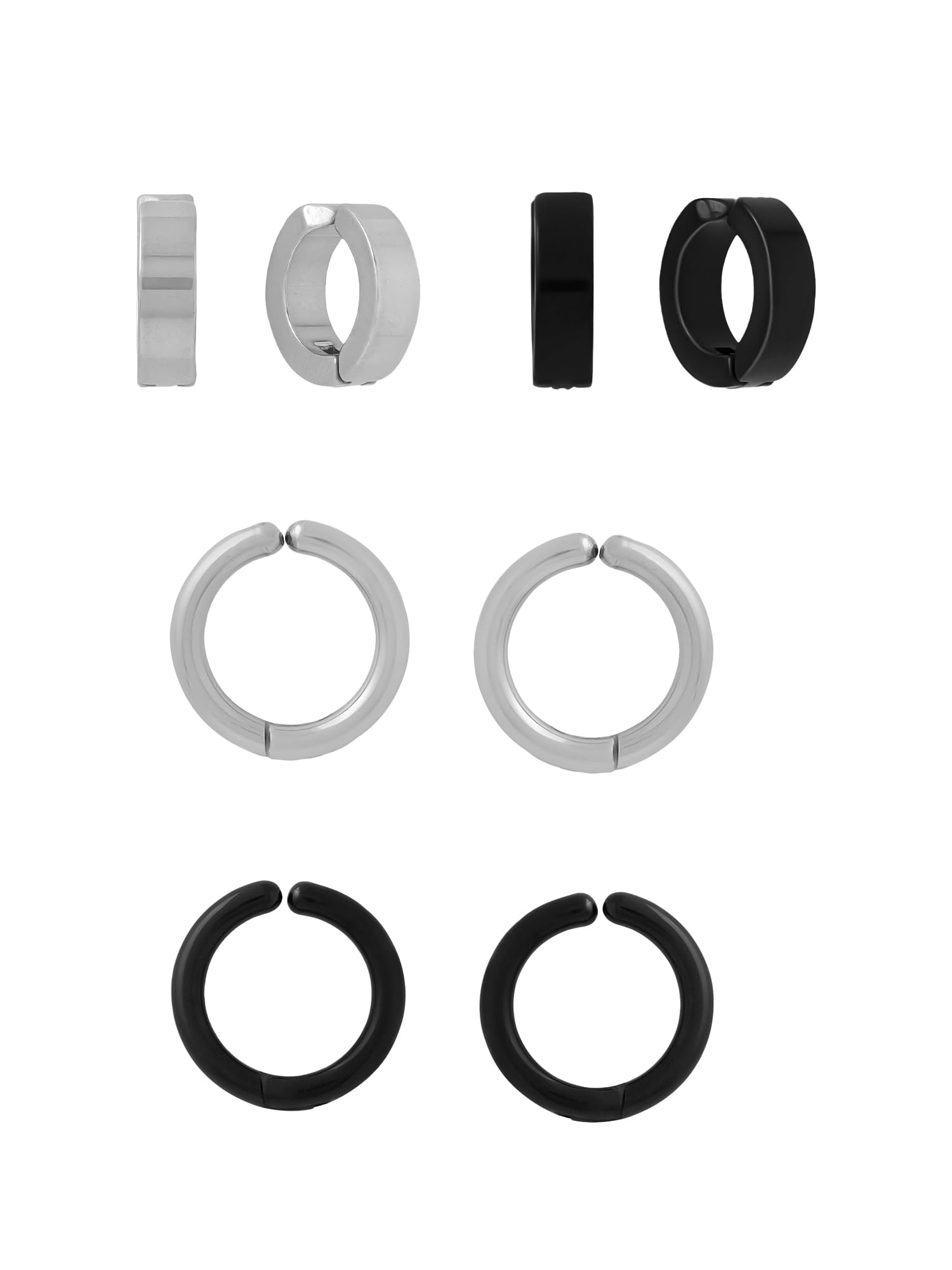 yellow chimes Earrings Set for Men | Silver & Black Hoop Earrings for Boys | Combo of 4 Pairs Stainless Steel Hoops for Men | Birthday Gift for Boys Anniversary Gift for Husband-picture-19