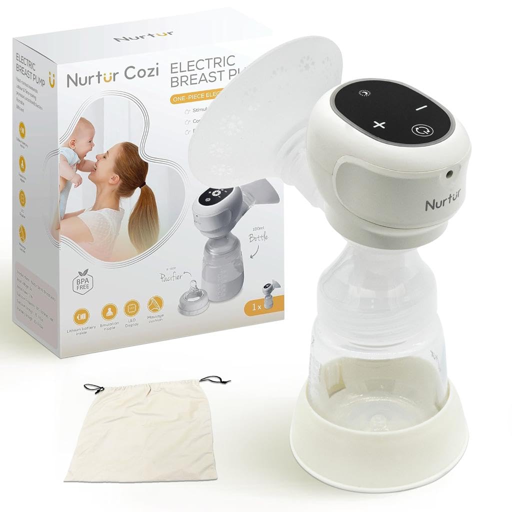 Nurtur Cozi Hands Free Single Electric Wearable Breast Pump 09 Levels 3 Modes with LCD Display, Small & Light weight Painless Milk suction White, 180ml, Pack of 1