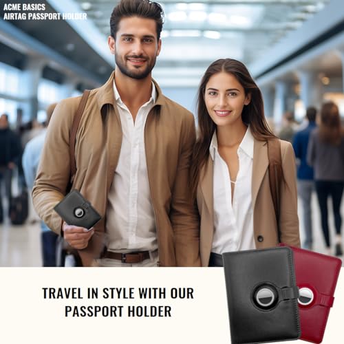 Acme Basics AirTag Reisepasshülle mit AirTag Gepäckanhänger Combo und AirTag-Haltern Impfkarte, Ausweis, Bordkarte, Kreditkartenschutz für Männer und Frauen, Schwarz, Classic