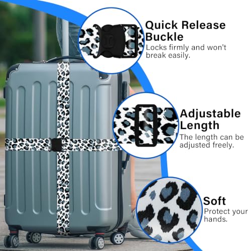 Image of Luggage Straps for Suitcases, Travel Adjustable Belt with Quick Release Buckle, Heavy Duty Nylon Bag Packing Strap, Unique Bright Identifiers Business Travel Accessories (2 Pack) - Black Leopard