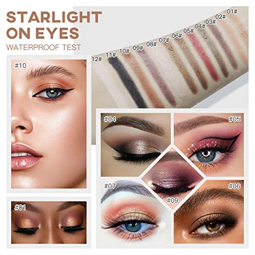 Lokfar Cream Eye-Shadow Stick, Waterproof Cream Eyeshadow Pen Rotatable Creamy Eye Shadow Pencil Crayon, Matte And Shimmer Eyeshadow Makeup Stick With Sponge Smudger (01# Champagne Shimmer) #TOP4