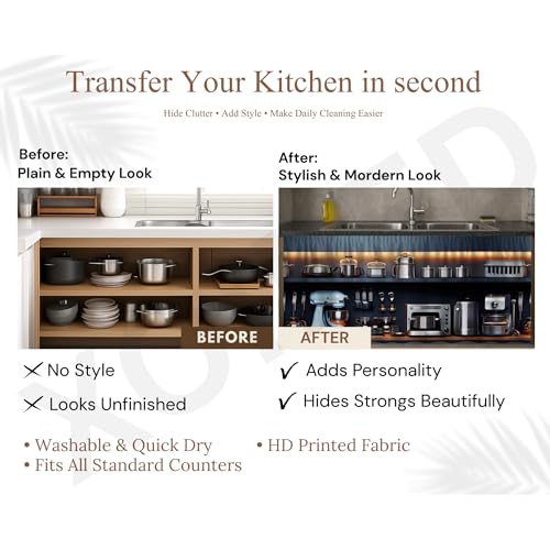 Image of Premium Sink Kitchen Curtain | Waterproof Printed Under Sink Cabinet Curtain for Kitchen Storage & Protection | Stylish Home Decor | (150 x 71 cm) (GRAINDER, Pack of 2)