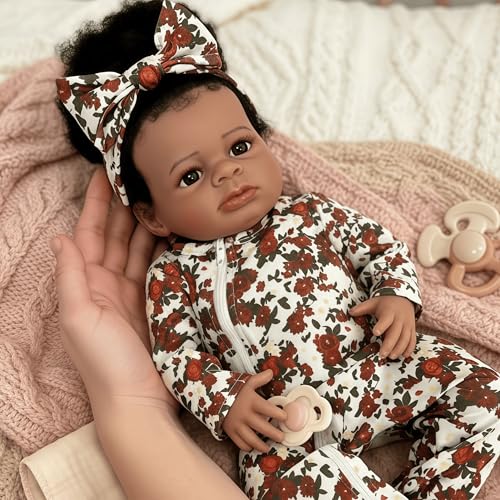 Muñeca Reborn Negra Realista de 18 Pulgadas con Pelo Rizado miniatura 3
