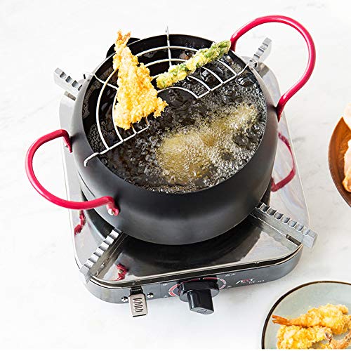 Tempura-Friteuse, runder Tempura-Friteusentopf, Frittiertopf zum Kochen in der Küche, Mini-Fritteuse, Pfanne mit Ölsieb für Gas- und Induktionsherd – Bild 5