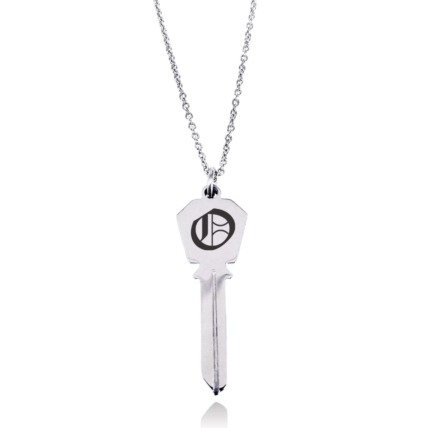 Tioneer Stainless Steel Letter O Initial Old English Monogram Hexagon Head Key Charm Pendant Necklace
