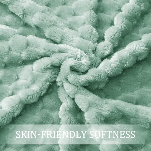 Image of Exclusivo Mezcla Extra Large Fleece Throw Blanket for Couch, 50x60 Inches Stylish Jacquard Soft Throw Blanket, Fuzzy Cozy Lightweight for Winter, Sage Green