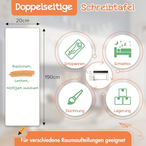 Merax Kinderbett Halbhochbett 90x200 cm, mit Whiteboard&Tafel für Kinder, Hochbett mit Treppe Staufach Stauraum-austauschbar, Lattenrost und Rausfallschutz, Ohne Matratze, Weiß/253x97x112cm