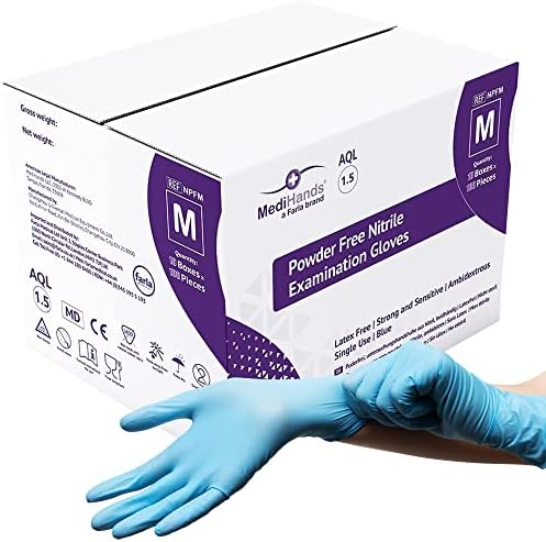 MediHands Nitrile Gloves, Blue Heavy Duty Disposable Gloves, Powder Free, Latex Free, and Protein Free, Medical, Food, Multi Use, Pack of 100 (L (Pack of 1000))
