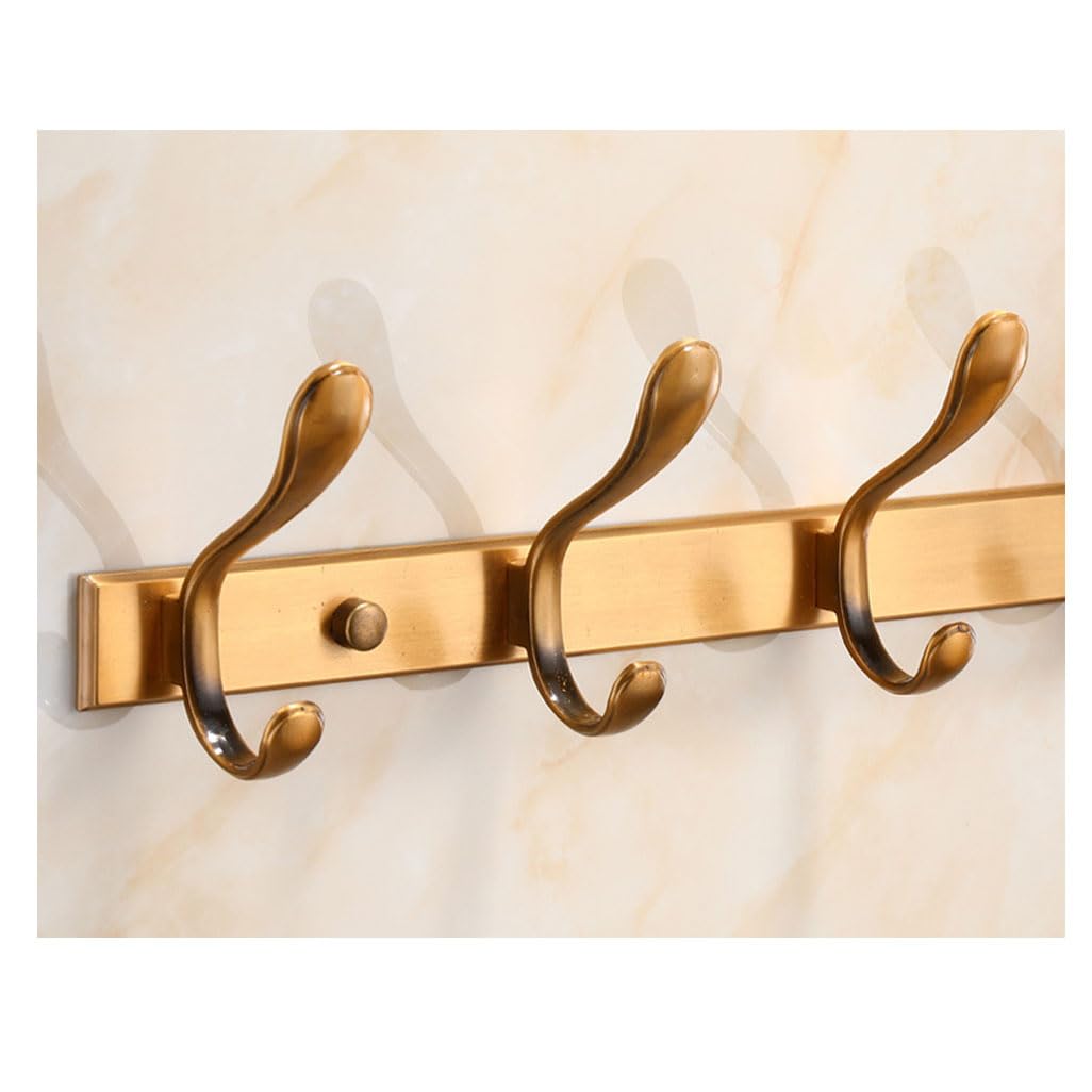 LMYSXAOZ Vintage Metal Coat Rack Wall Mount, Gold Aluminum Thickened Hooks Hanging Rail Antique Clothes Towel Racks for Bathroom Entryway Bedroom Behind The Door 7hook