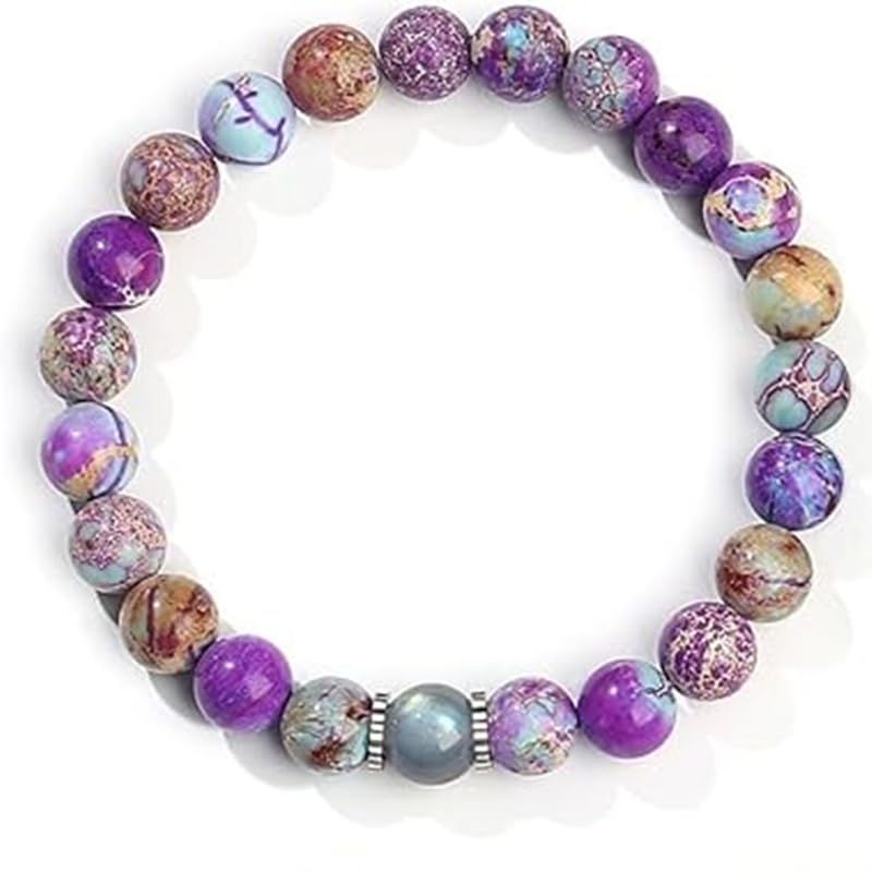 Pulsera piedras naturales mujer elástica ajustable con cuarzo rosa amatista turmalina negra jaspe imperial y piedra luna pulsera chakras antiestrés curativa meditación yoga