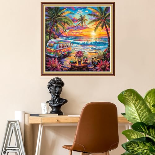 Image of Fanxvivy Stamped Counted Cross Stitch Kits for Adults Printed Cross-Stitch Patterns 11CT Stamped or Counted Cross Stitching Embroidery Kit Needlepoint Kits-Sunset Afternoon Tea 18x18 inch