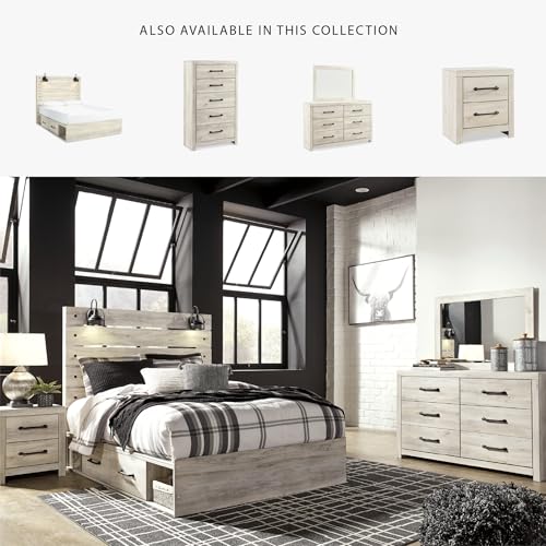 Image of Signature Design by Ashley Cambeck Queen Storage Bed Frame, Platform Bed with Drawers and No Box Spring Needed, Engineered Wood and Decorative Laminate for Master Bedrooms, Whitewash