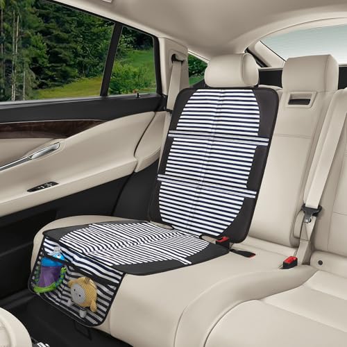 Image of Car Seat Protector for Child Car Seat, 2 Pack Baby Car Seat Covers with Mesh Pockets & Non-Slip Backing 600D Durable Seat Protector Under Baby Car Seat for Car Back Seat (Stripe, Large)
