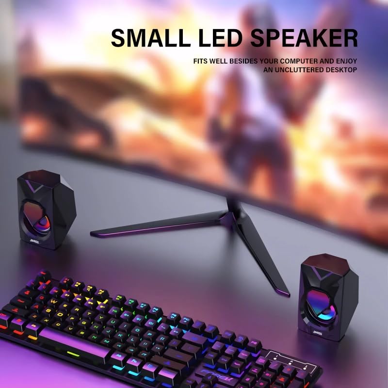 Image of Jedel 2x6W Gaming PC Speaker with RGB Lights, USB Powered Laptop Speaker, 3.5mm AUX Wired Stereo Computer Speaker for Desktop & Laptop, 20Hz-20kHz, Stanley S502 Black