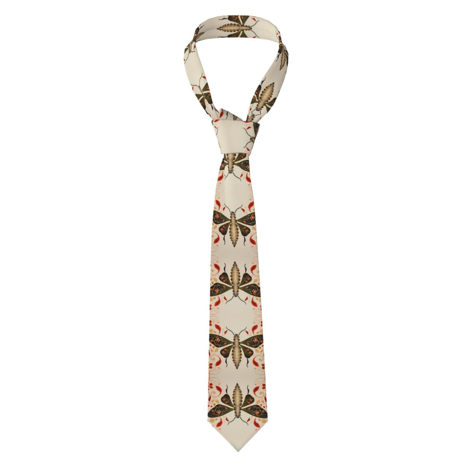 Vvxbhgr Men's Black Necktie Vintage Insect Pattern Prints Soft & Comfortable, Non-Deforming, Fade-Resistant, Durable With Excellent Verticality