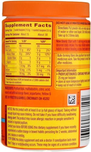 Image of Metamucil Daily Fiber Supplement /Therapy for Regularity, Sugar Free, Orange Smooth, 6.1 oz (Pack of 3)