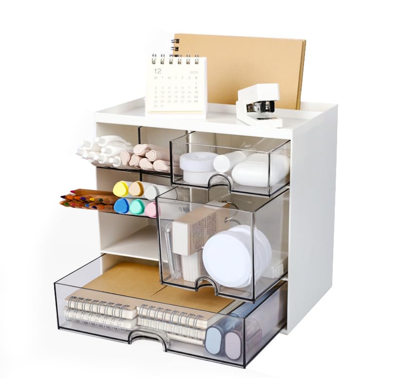 Organizador de escritorio con 3 cajones grandes, organizador de oficina de escritorio, color blanco, organizador de mesa para oficina, escuela, escritorio, lápiz y otros artículos de papelería