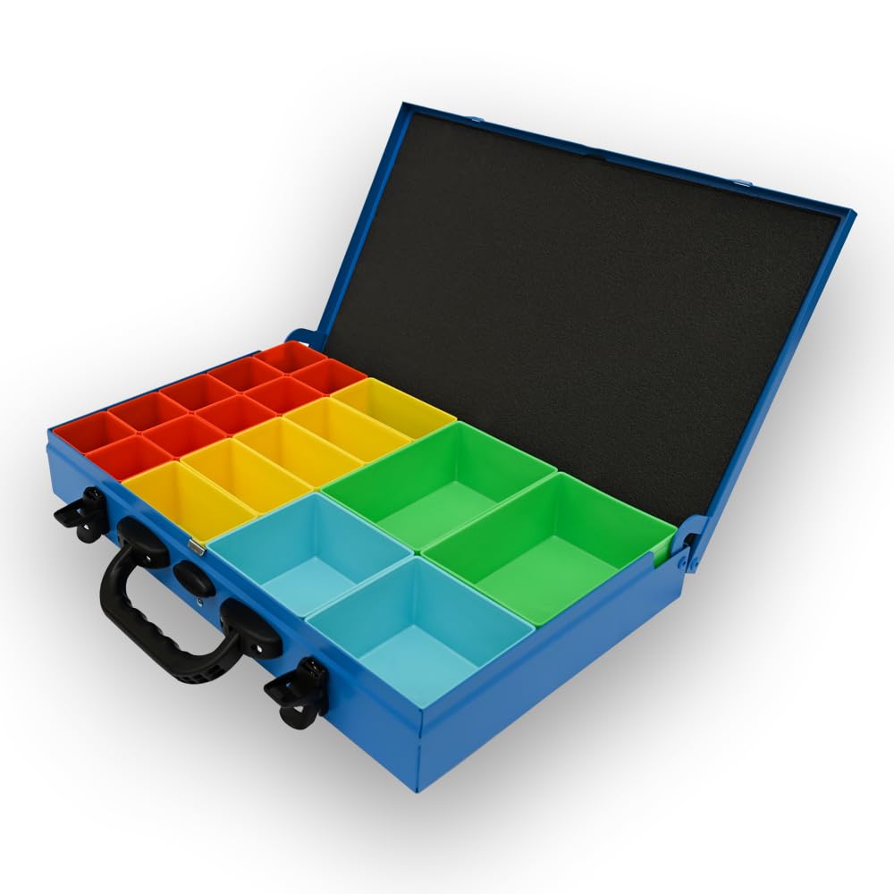 Syncro System Valigetta portaminuterie in metallo furgone officina mobile – 19 vaschette modulari gancio sicurezza 44x29x7 cm