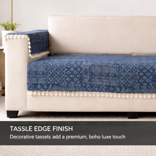 Image of STITCHNEST Woven Fabric Sofa Cover 1 Seater with 2 Hand Rest Covers - Washable Black Sofa Cover with Tassels - Durable Premium Fabric - Stylish Sofa Protector for Living Room & Furniture Decor10