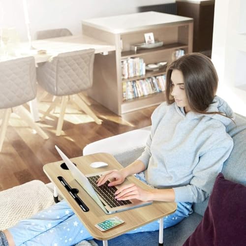 Image of Study Table Foldable Wooden Laptop Bed Tray Table, Multifunction Lap Tablet Desk with Cup Holder, Perfect for Eating Breakfast, Reading Book, Working, Watching Movie On Bed(Brown Drawer)