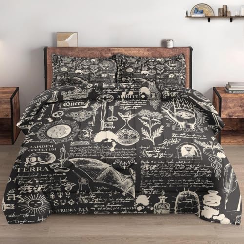 WeCozy King Size Comforter Set with 2 Pillowcases, Stone Medieval Bat Soft 3 Pcs Bedding for Kids and Adults Bedroom Bed Decor