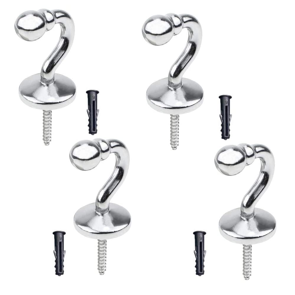 BlueXP 4 Pack Curtain Tieback Hooks Metal U Ball End Curtain Shower Window Wall Mounted Curtain Holder Hookback for Keys Clothes Coat Hanger Hook Small Ball Silver