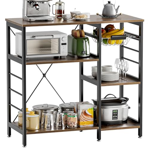 vovala Küchenregal Bäckergestell, Mikrowellenständer mit Bambusrahmen, 90cm Kaffeebar mit...