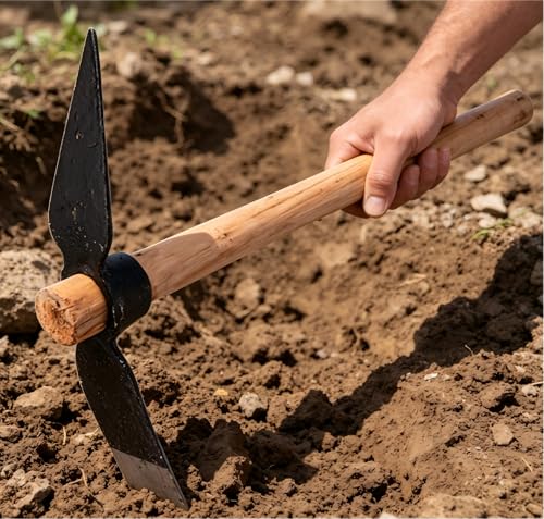 Pico de jardín multipropósito de acero y madera 15.7 in miniatura 1