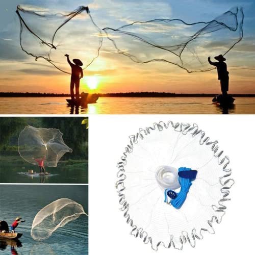 Yeahmart Handmade American Saltwater Fishing Cast Net With Heavy Duty Real Zinc Sinker Weights For Bait Trap Fish 5Ft Radius, 3/8 Inch Mesh Size #TOP1