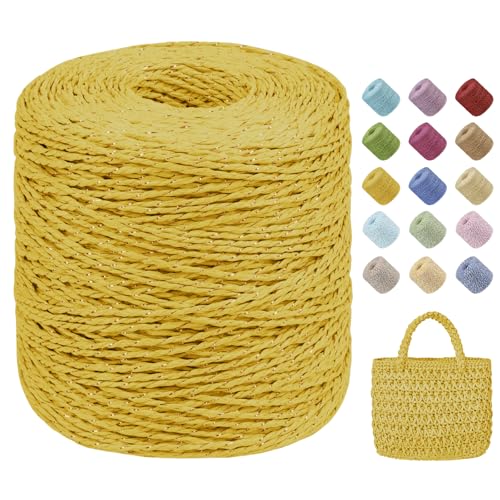 Uiopa Rafia para Tejer Crochet, 160g/240m Hilo de Rafia Natural, Hilo Crochet de Papel para Bolsos, Sombreros, Cestas, Decoración, Manualidades