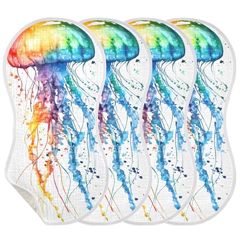 xigua Watercolor Jellyfish Muslin Baby Burp Cloths Set of 2, Super Soft & Absorbent Burping Rags, Cotton Burp Clothes Shower Gift for Newborn, Baby Girls and Boys3