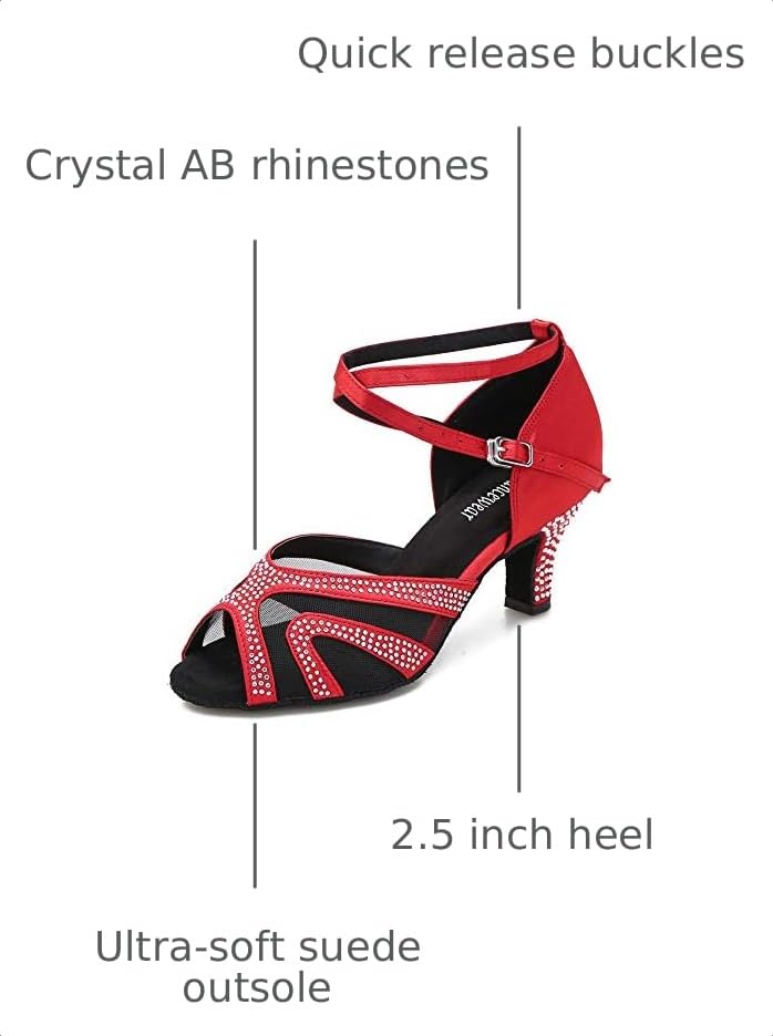 Image of TTdancewear Rhinestones Ballroom Dance Shoes Women Latin Salsa Bachata Performance Dance Shoes Suede Sole