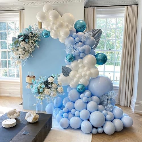 Image of Blue and White Balloons, 67pcs 12 Inch Blue Balloon and White Silver Confetti Balloons for Baby Shower, Birthday, Bridal, Wedding Party Decoration