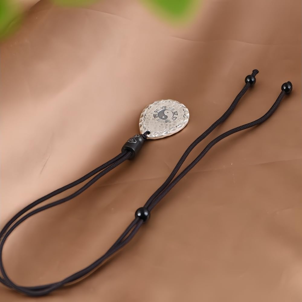 ForFox Collana Yin Yang in argento sterling 999 per uomo donna ciondolo a goccia martellato con cordino nero 60cm