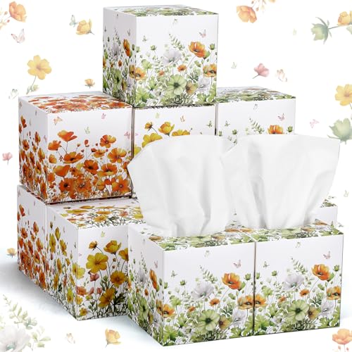 Image of Fourluoo 12 Pack Fall Floral Facial Tissues Cube Boxes, 600 Sheets 3 Ply