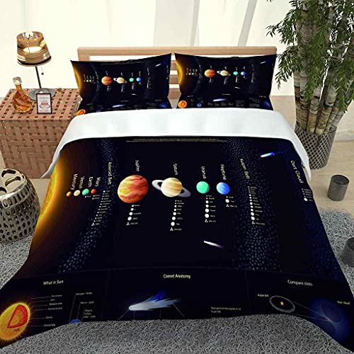 UJLMUE Funda Nórdica Planetas del Sistema Solar Juego De Ropa De Cama 135x200cm 3 Piezas Juego De Funda Nórdica De Microfibra para Cama 90, 1 Funda De Edredón Y 2 Fundas De Almohada 50x75cm
