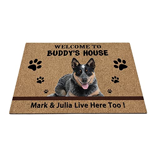 Felpudo de bienvenida para perros de Heeler azul, divertido para mascotas, decoración del hogar, bienvenido a la casa del perro, 27.5 x 17.7 pulgadas Cover