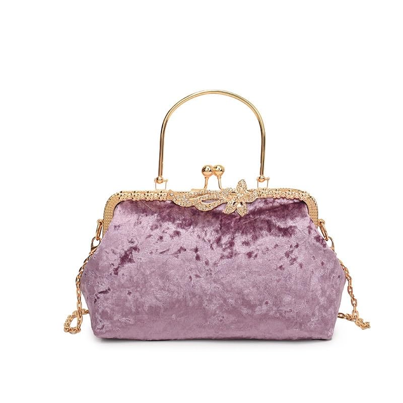 Bolso de Terciopelo con Cremallera para Mujer, Bolso de Mano para Banquetes, Bolso Cruzado con Cadena (Rojo)