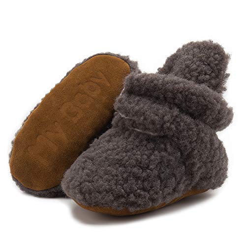 Image of Babelvit Newborn Baby Boy Girl Soft Fleece Booties Stay On Infant Slippers Socks Shoe Non Skid Gripper Toddler First Walkers Winter Ankle Crib Shoes