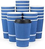 Glowcoast Disposable Coffee Cups With Lids - 16 oz To Go Coffee Cup (80 Pack). Large Travel Cups Hold Shape With Hot and Cold Drinks, No Leaks! Insulated Ripple Cups Protect Hands, No Sleeves needed!