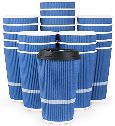 Glowcoast Disposable Coffee Cups With Lids - 16 oz To Go Coffee Cup (80 Pack). Large Travel Cups Hold Shape With Hot and Cold Drinks, No Leaks! Insulated Ripple Cups Protect Hands, No Sleeves needed!