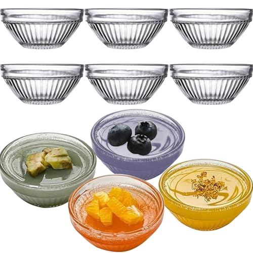 Orkim 3in 2.5oz Small Clear Glass Ramekins Custard Bowls, 10 Pack Mini Glass Dipping Sauce Cups Pinch Bowl, Little Kitchen Condiment Ingredient Prep Salad Dishes, Dishwasher Microwave Freezer Safe