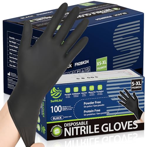 Image of SWIFTLITE Black Nitrile Gloves, Food Safe Disposable Gloves Latex Free, Rubber Gloves Powder Free for Cooking, Kitchen Clean