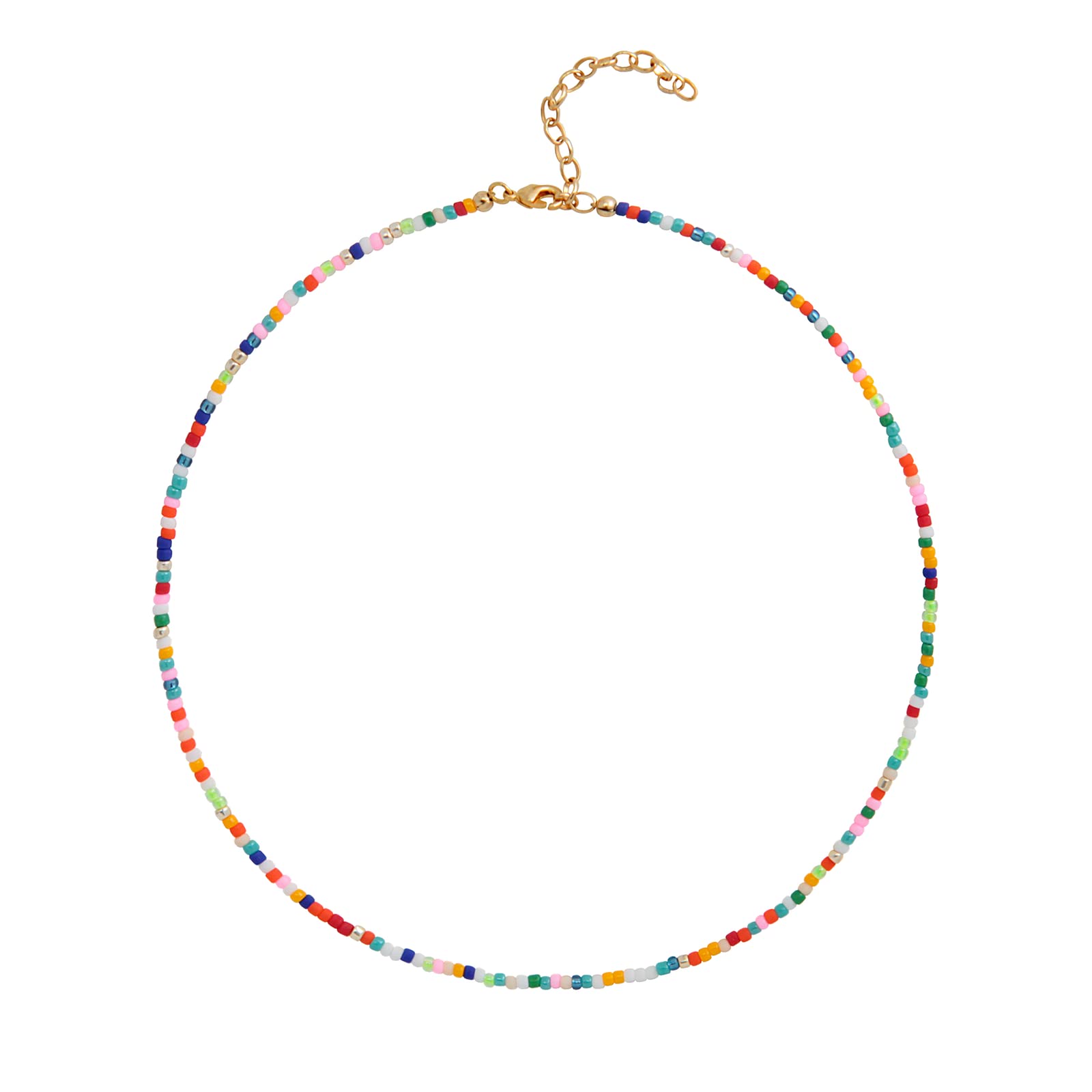 WellikeFreshwater Pearl Beaded Necklace for Women Handmade Boho Colorful Glass Beads Choker Necklace Stainless Steel 18K Gold Plated Bohemian Women Summer Jewelry Gifts