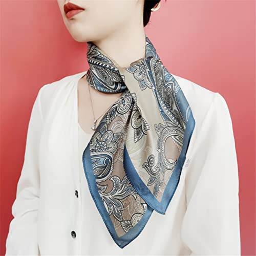 Silk Small Square Scarf Female Spring and Autumn All-Match Blue Mulberry Silk Scarf Decoration (Color : A, Size : One Size)4