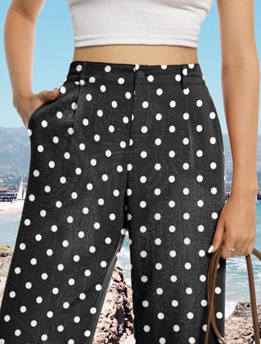 Image of Feiersi Womens Casual Wide Leg Pants High Waisted Button Down Straight Long Trousers Palazzo Pants